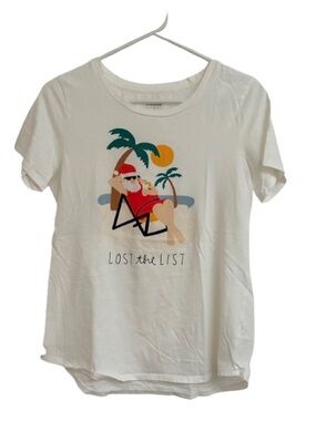 Old Navy White 'Lost the List' Graphic Tee with Multicolor Beach Print